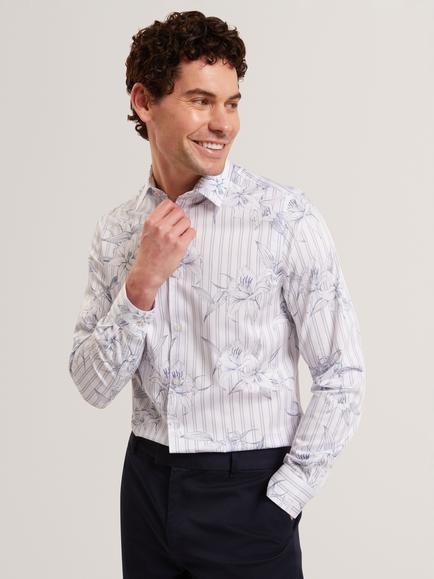 Ted Baker Floral Stripe Long Sleeve Shirt, Light Blue, Lt-blue