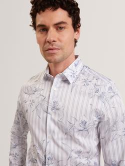 Ted Baker Floral Stripe Long Sleeve Shirt, Light Blue - view 2, Lt-blue