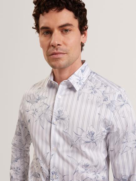 Ted Baker Floral Stripe Long Sleeve Shirt, Light Blue - view 2, Lt-blue