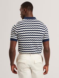 Ted Baker Wavy Stitched Short Sleeve Polo Shirt, Navy - view 2, Navy