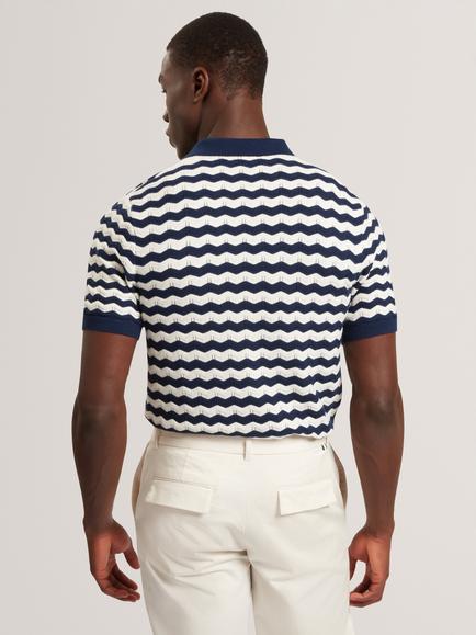 Ted Baker Wavy Stitched Short Sleeve Polo Shirt, Navy - view 2, Navy