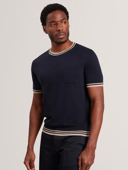 Ted Baker Short Sleeve Linen T-Shirt, Navy, Navy