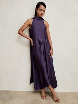 Reiss Petite Michelle Drape Midi Dress, Purple, Purple