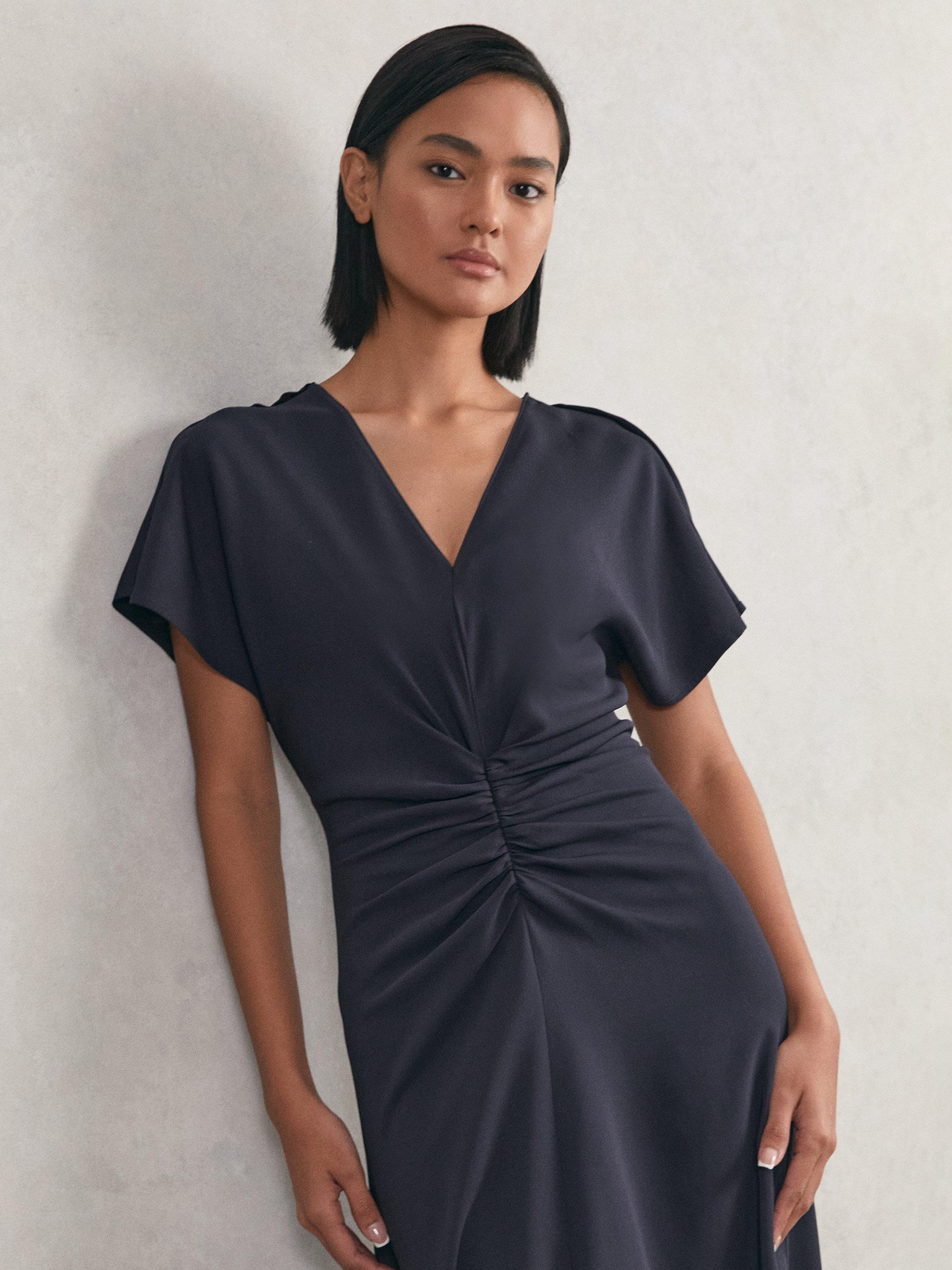Product image 3 of 6, which shows Reiss Petite Rowe Ruched Front Dress, Navy, 12Pt