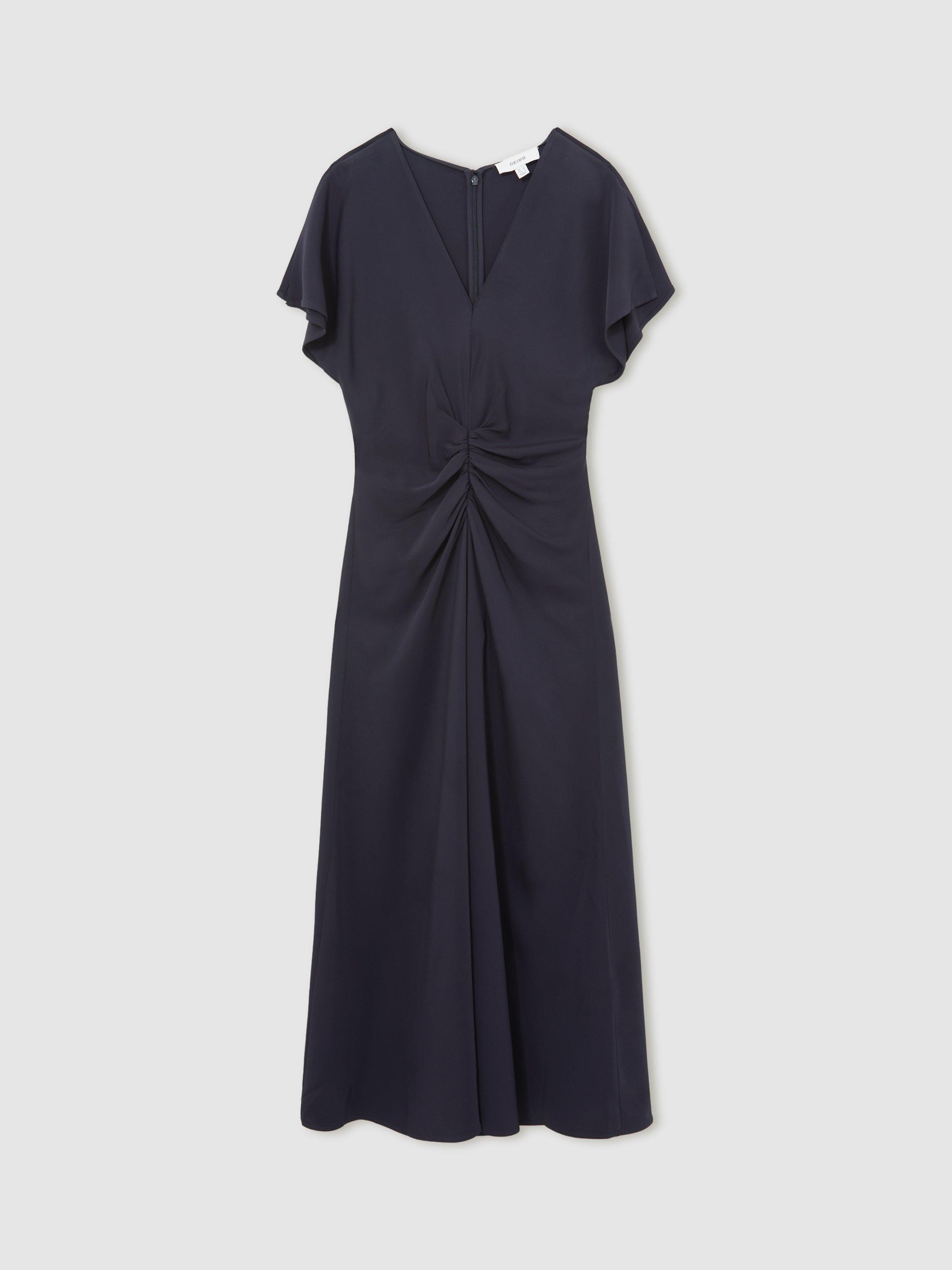 Product image 4 of 6, which shows Reiss Petite Rowe Ruched Front Dress, Navy, 12Pt
