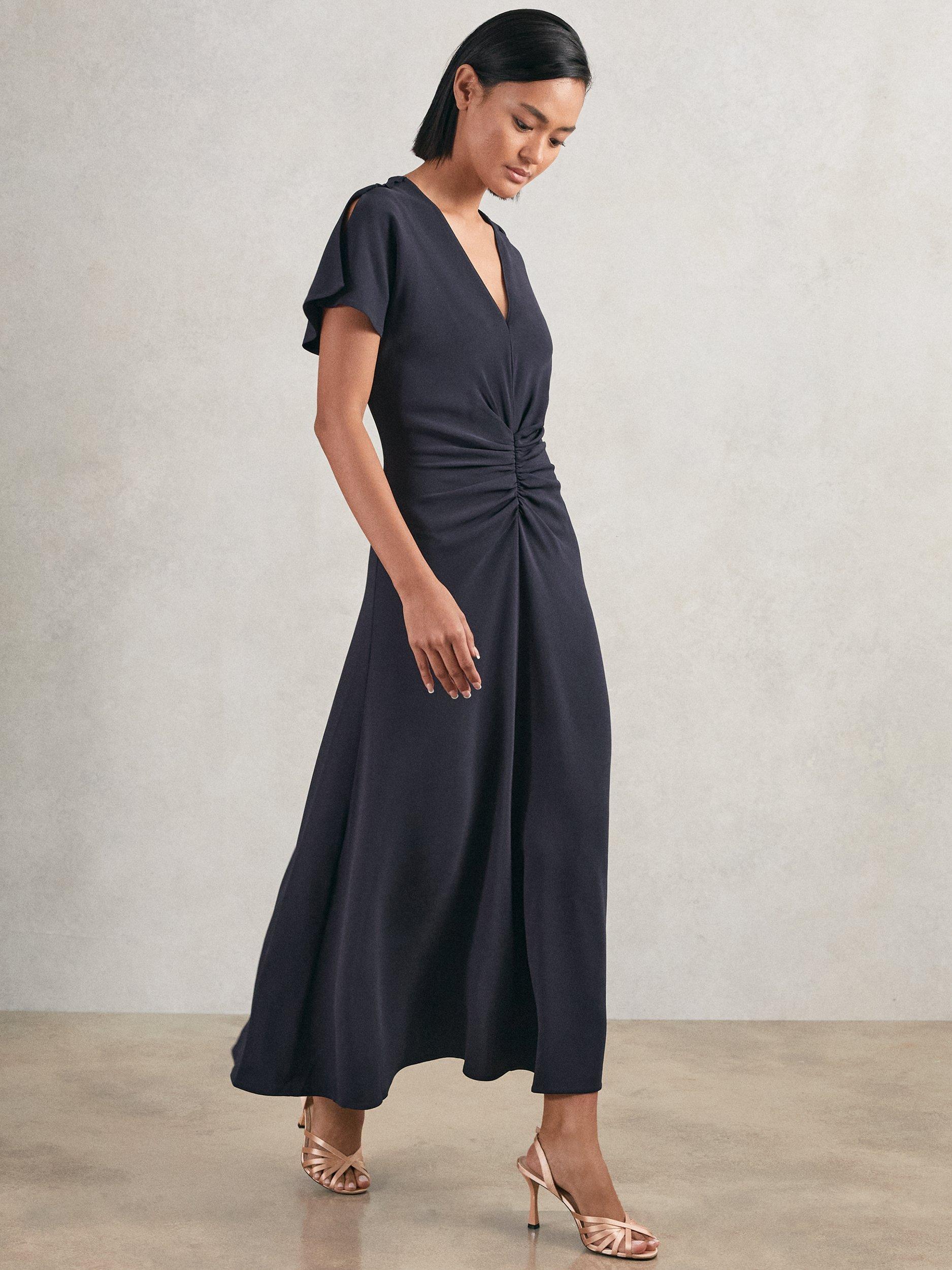 Product image 5 of 6, which shows Reiss Petite Rowe Ruched Front Dress, Navy, 12Pt
