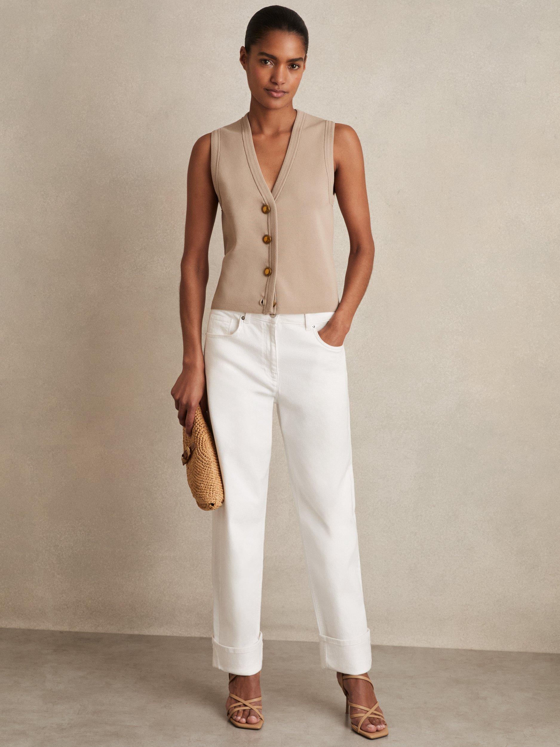 Product image 4 of 5, which shows Reiss Gaia Button Detail Top, Neutral, XS