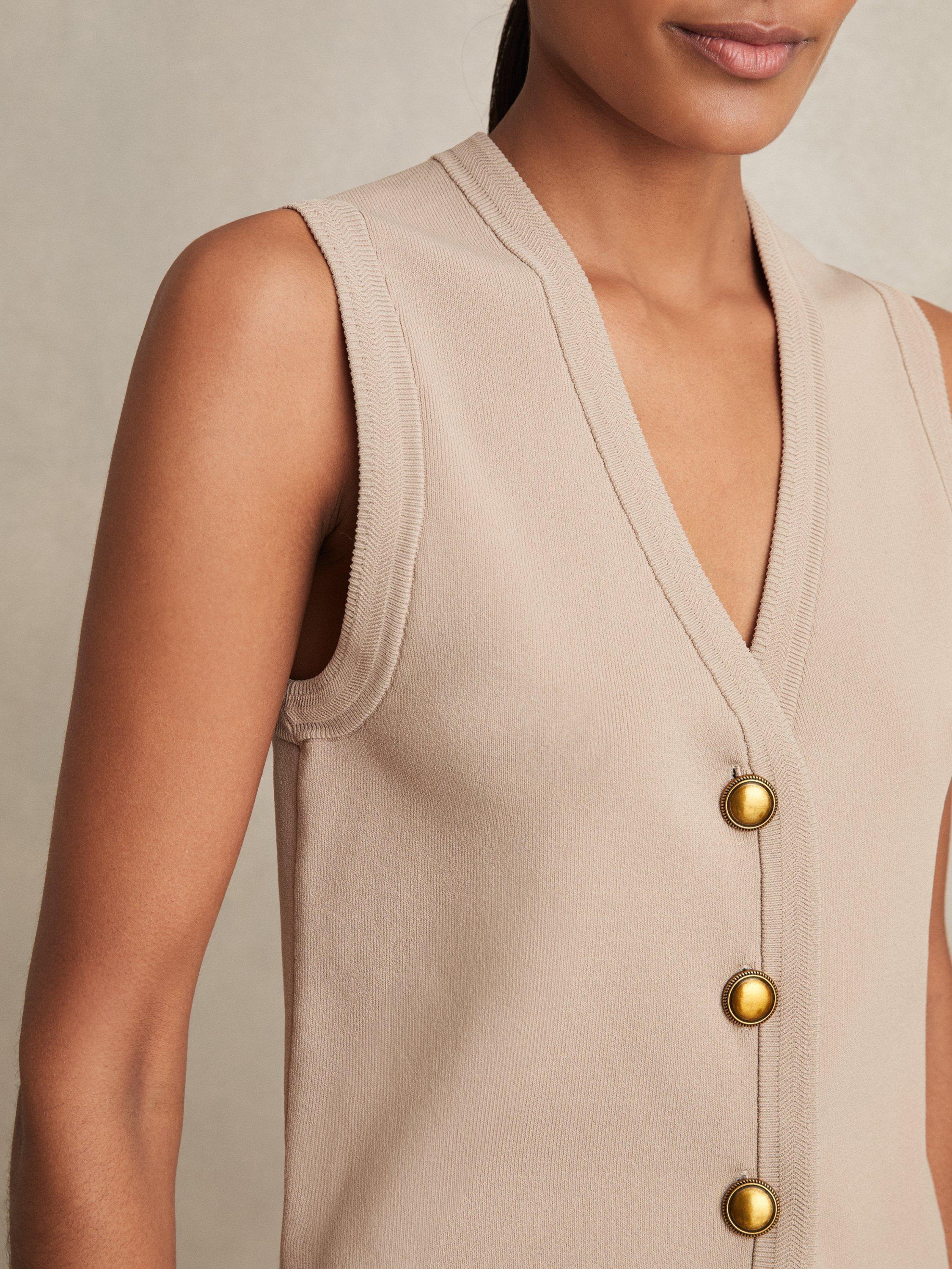 Product image 5 of 5, which shows Reiss Gaia Button Detail Top, Neutral, XS