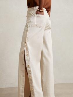 Reiss Petite Evelyn Side Detail Wide Leg Jeans, Cream - view 2, Cream