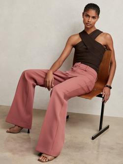 Reiss Petite Priya Flared Trousers, Pink