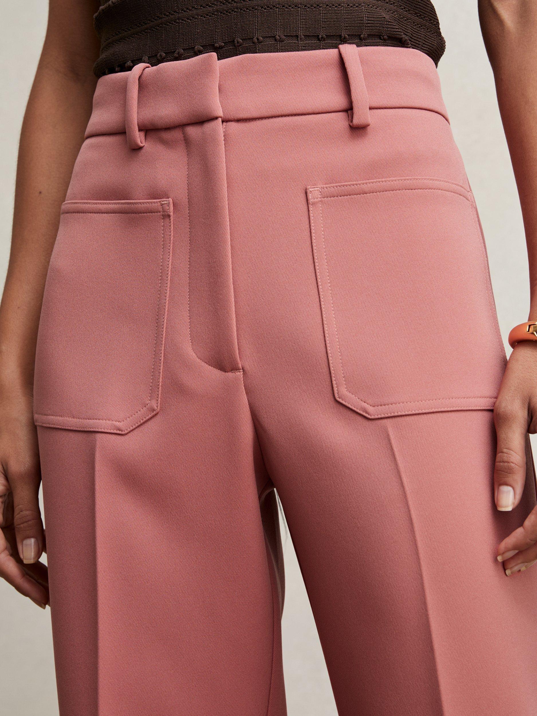Product image 4 of 5, which shows Reiss Petite Priya Flared Trousers, Pink, 14Pt
