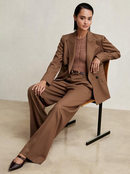 Reiss Petite Solene Wide Leg Trousers, Tan