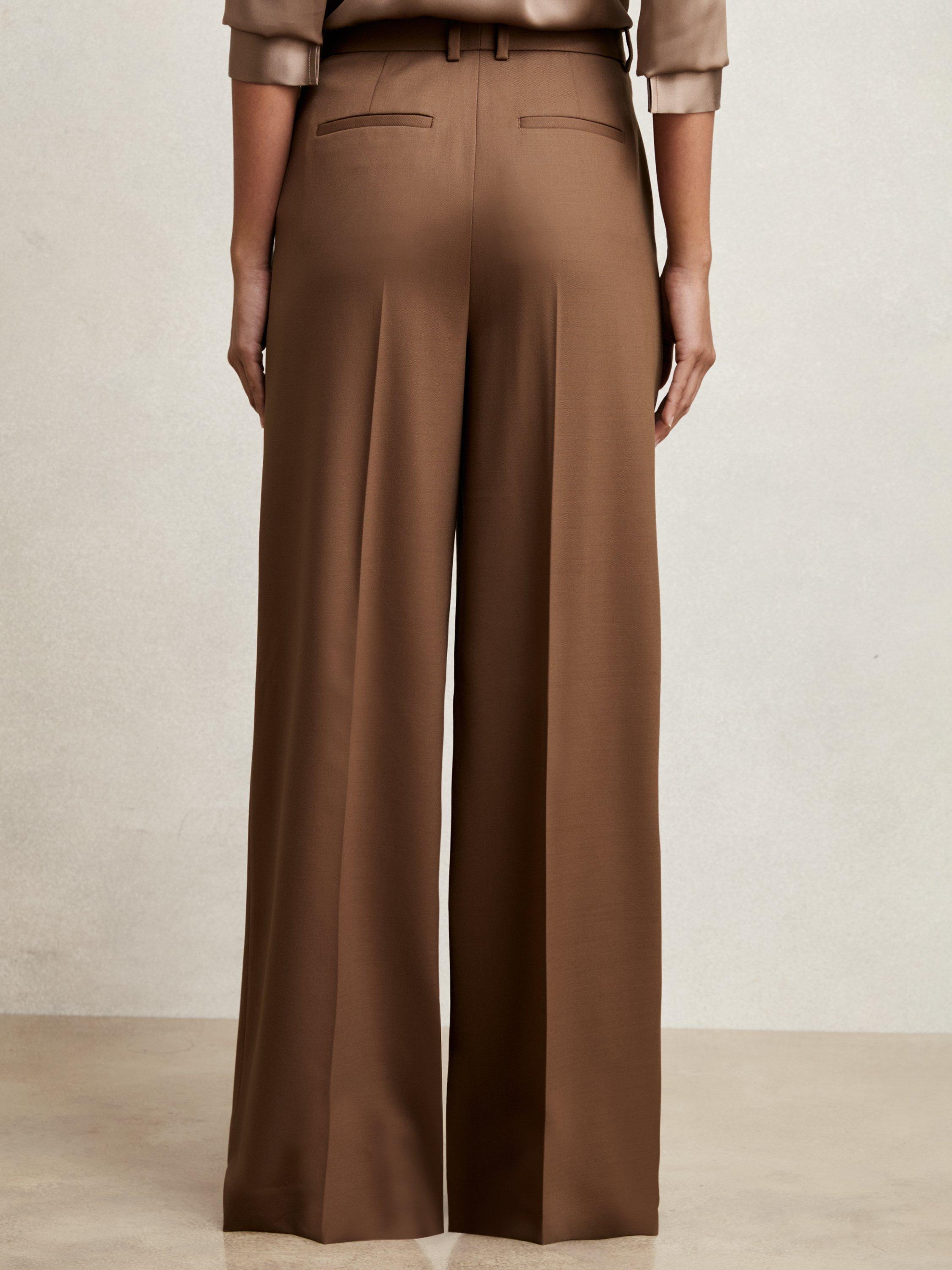 Product image 2 of 5, which shows Reiss Petite Solene Wide Leg Trousers, Tan, 10Pt