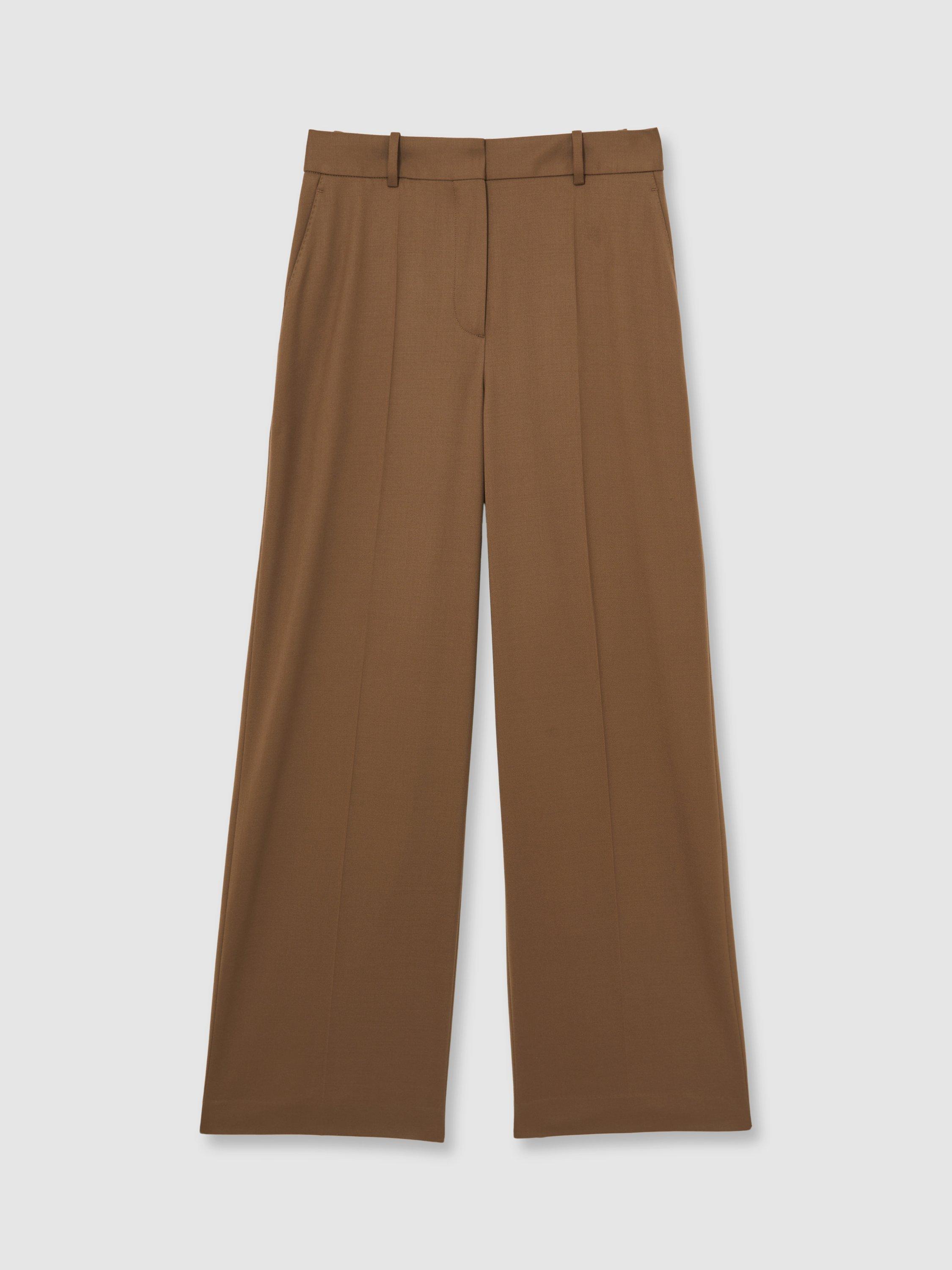 Product image 3 of 5, which shows Reiss Petite Solene Wide Leg Trousers, Tan, 10Pt