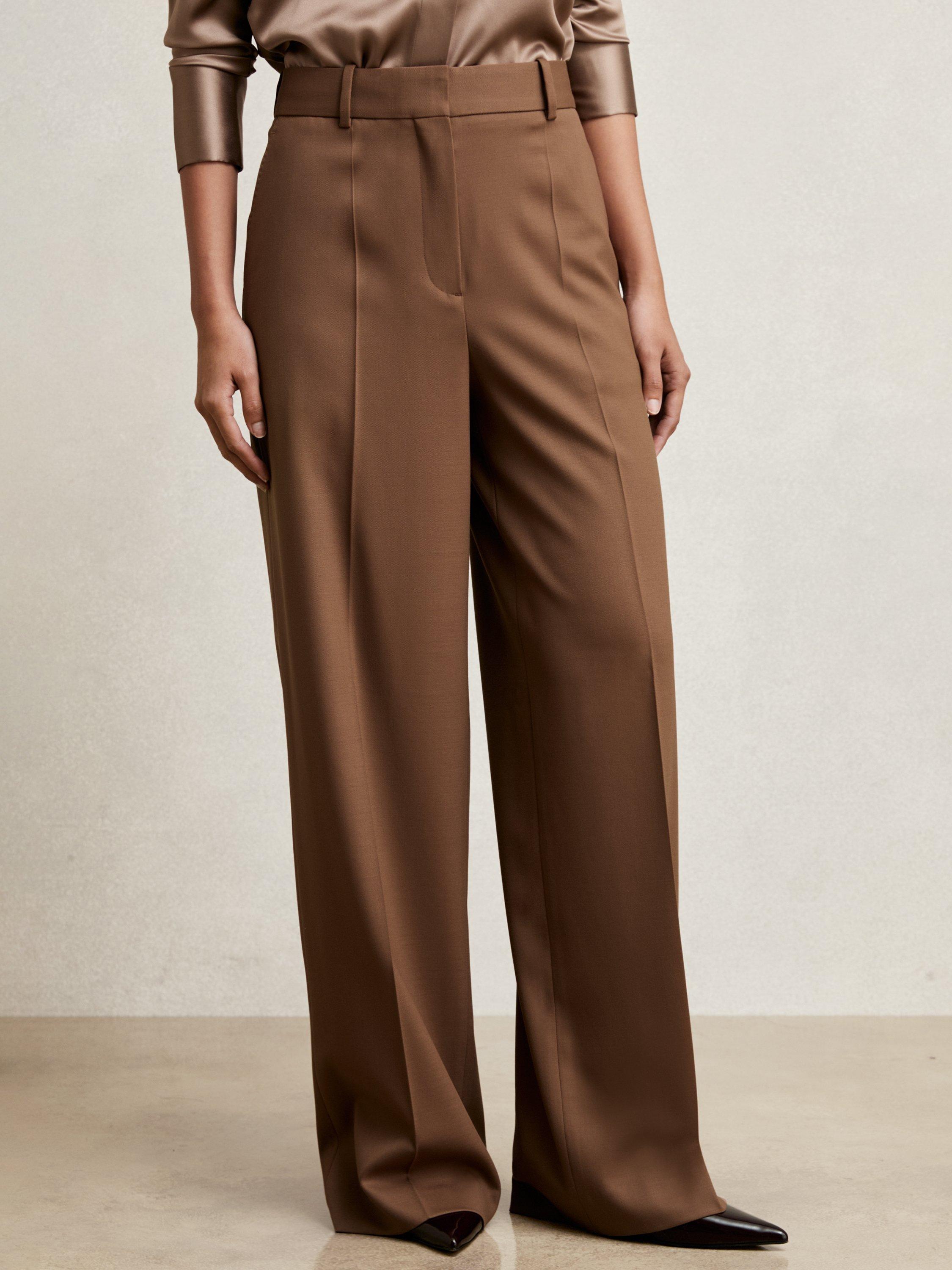 Product image 4 of 5, which shows Reiss Petite Solene Wide Leg Trousers, Tan, 10Pt