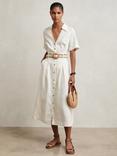 Reiss Petite Anita Belter Pure Linen Shirt Dress, Ivory