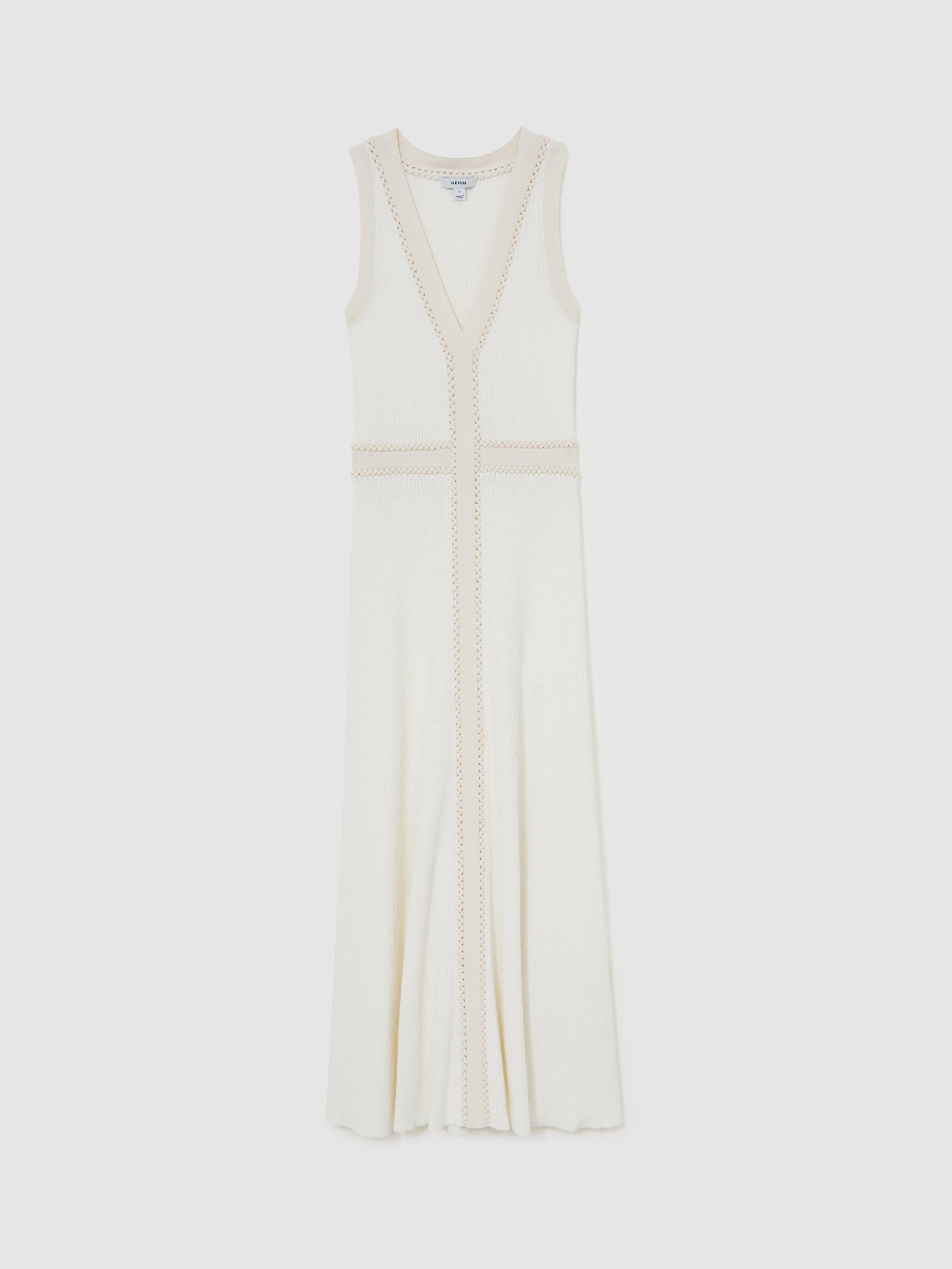 Product image 3 of 5, which shows Reiss Lou Knitted Midi Dress, Ivory, XS