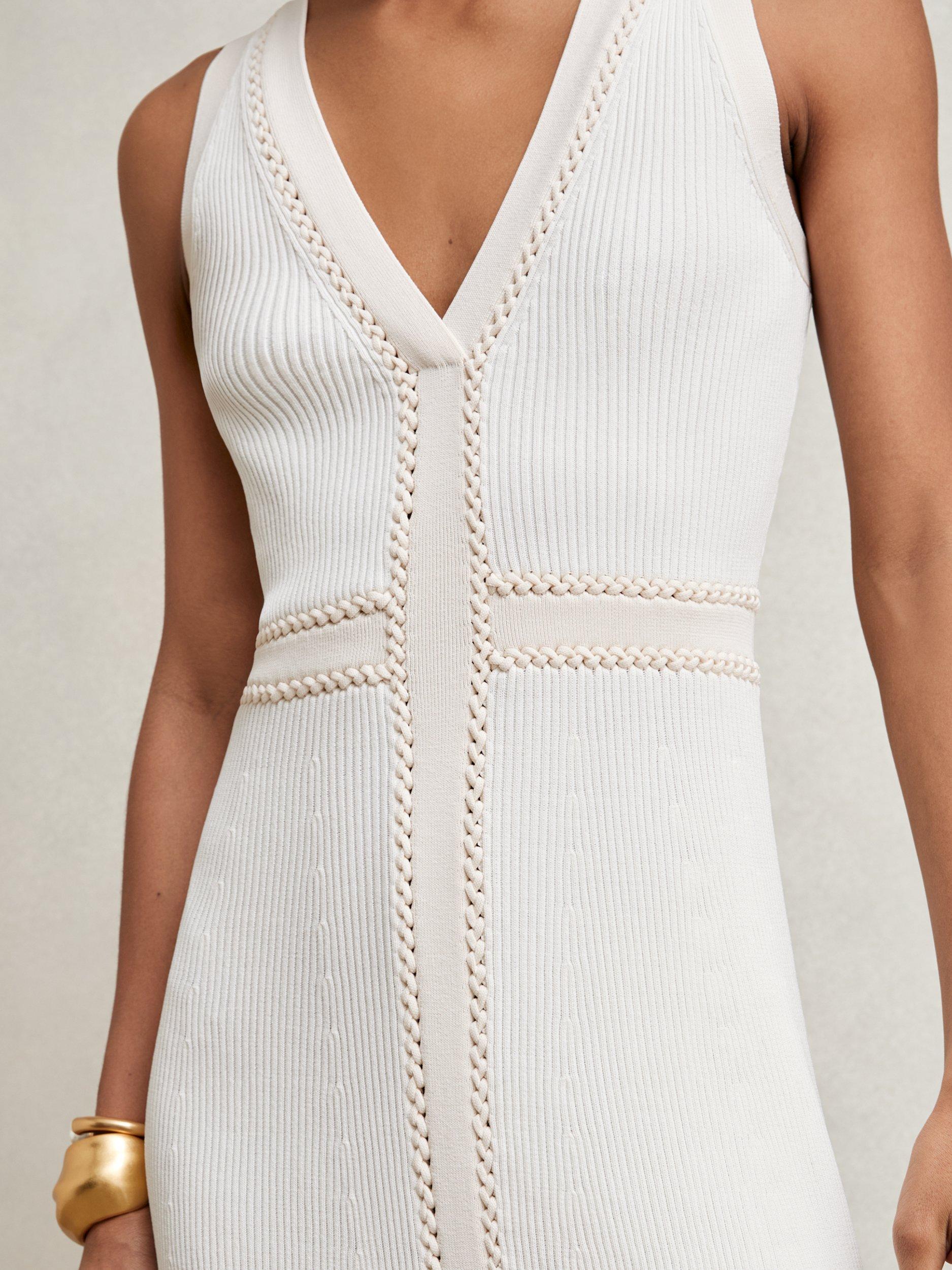 Product image 4 of 5, which shows Reiss Lou Knitted Midi Dress, Ivory, XS