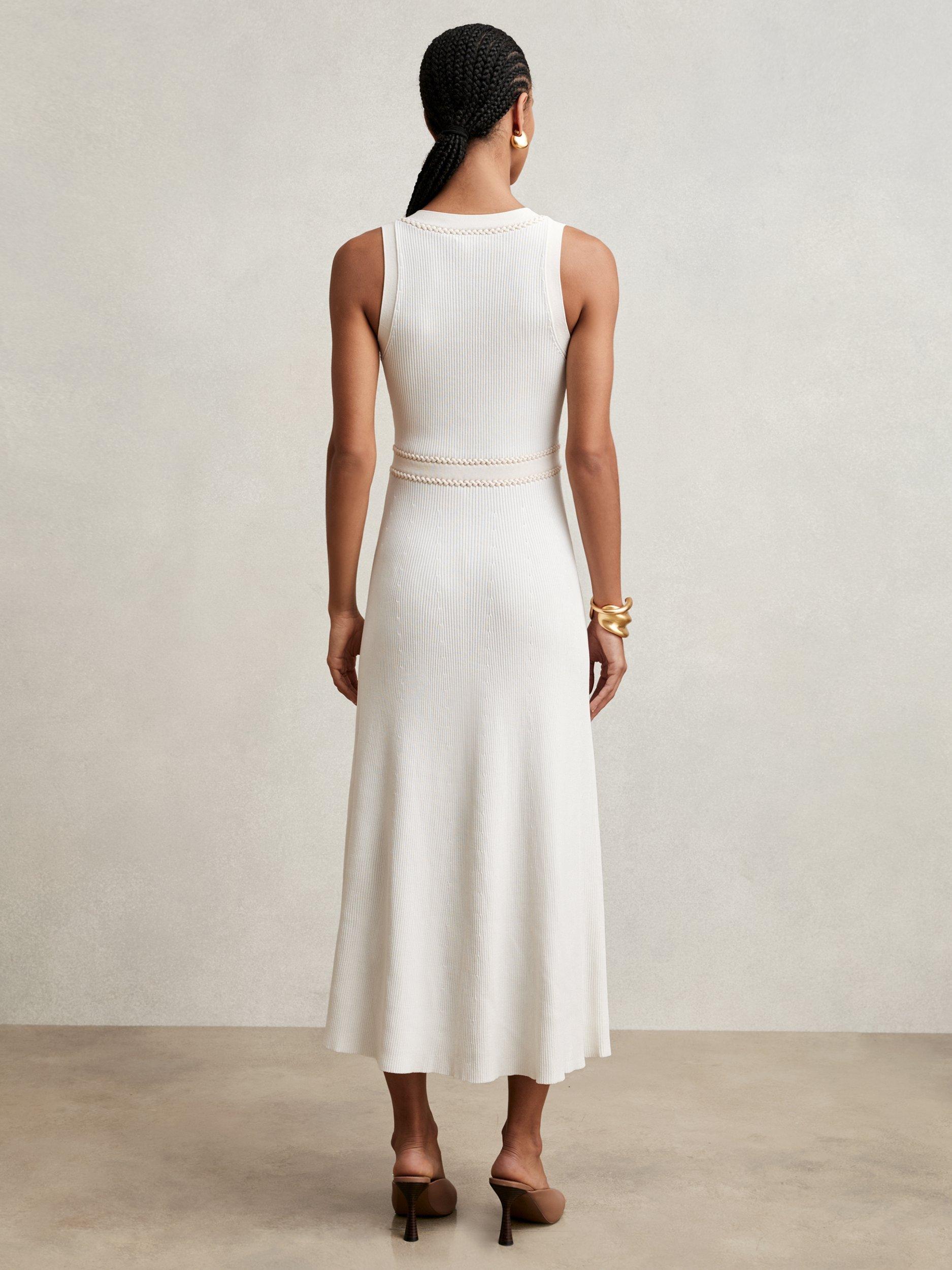 Product image 5 of 5, which shows Reiss Lou Knitted Midi Dress, Ivory, XS