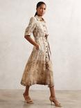 Reiss Malika Abstract Animal Print Shirt Dress, Brown