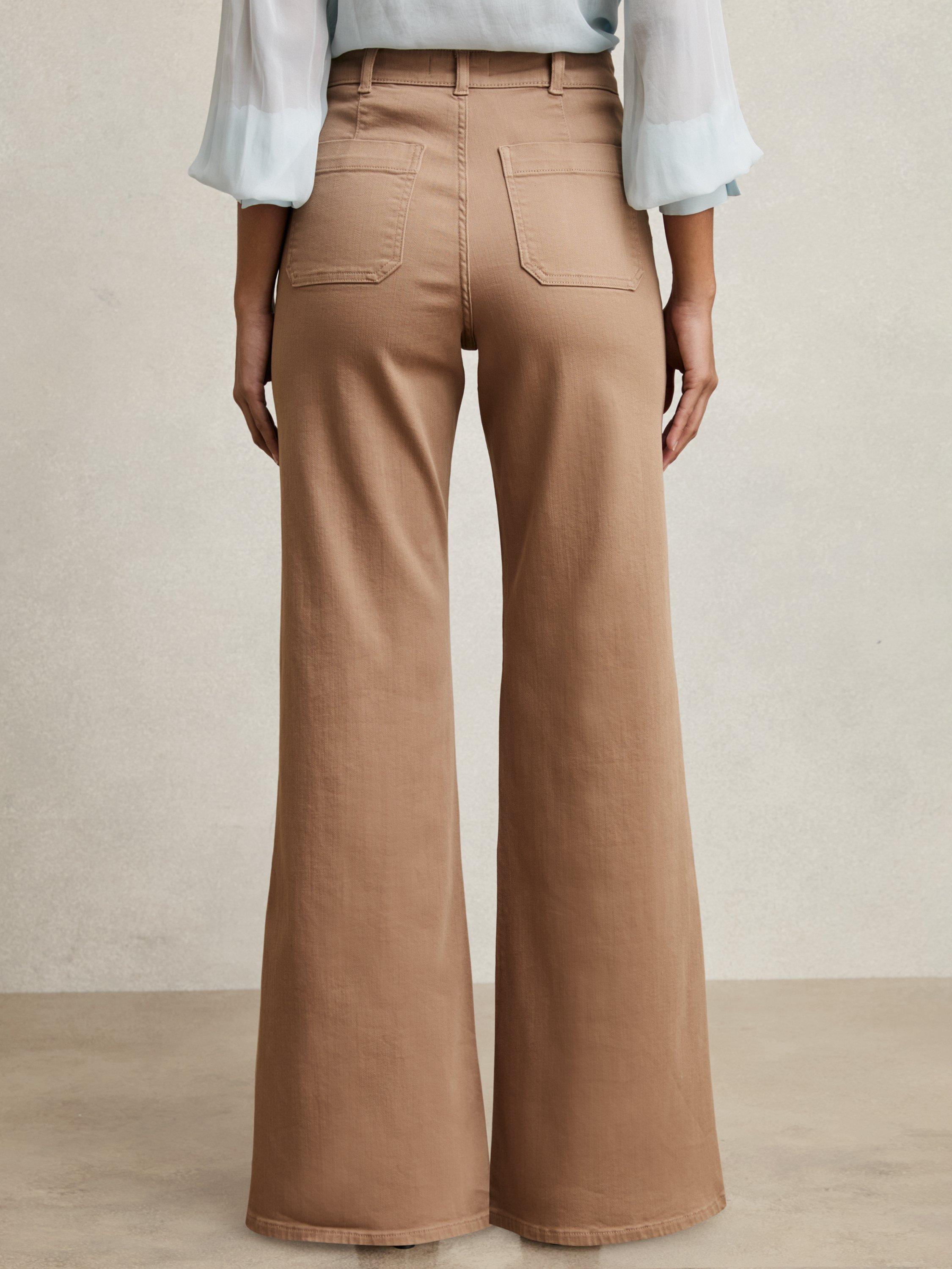Product image 2 of 6, which shows Reiss Petite Sakura Patch Pocket Flared Jeans, Taupe Neutral, 25Pt