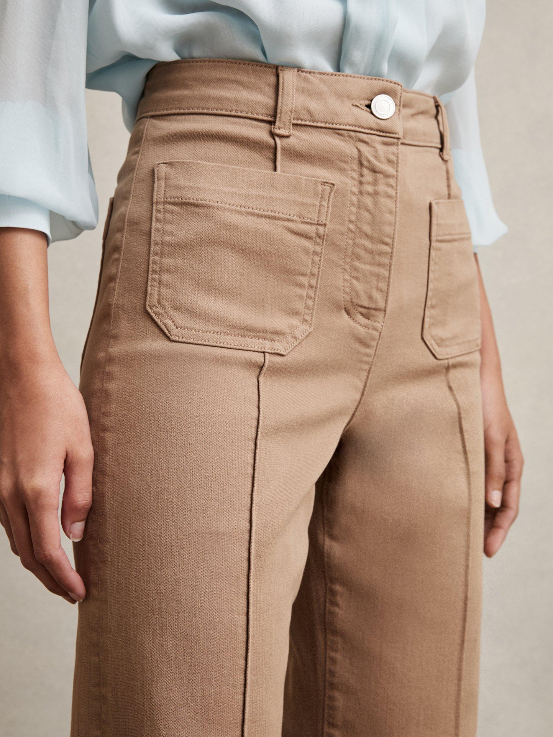 Product image 6 of 6, which shows Reiss Petite Sakura Patch Pocket Flared Jeans, Taupe Neutral, 25Pt