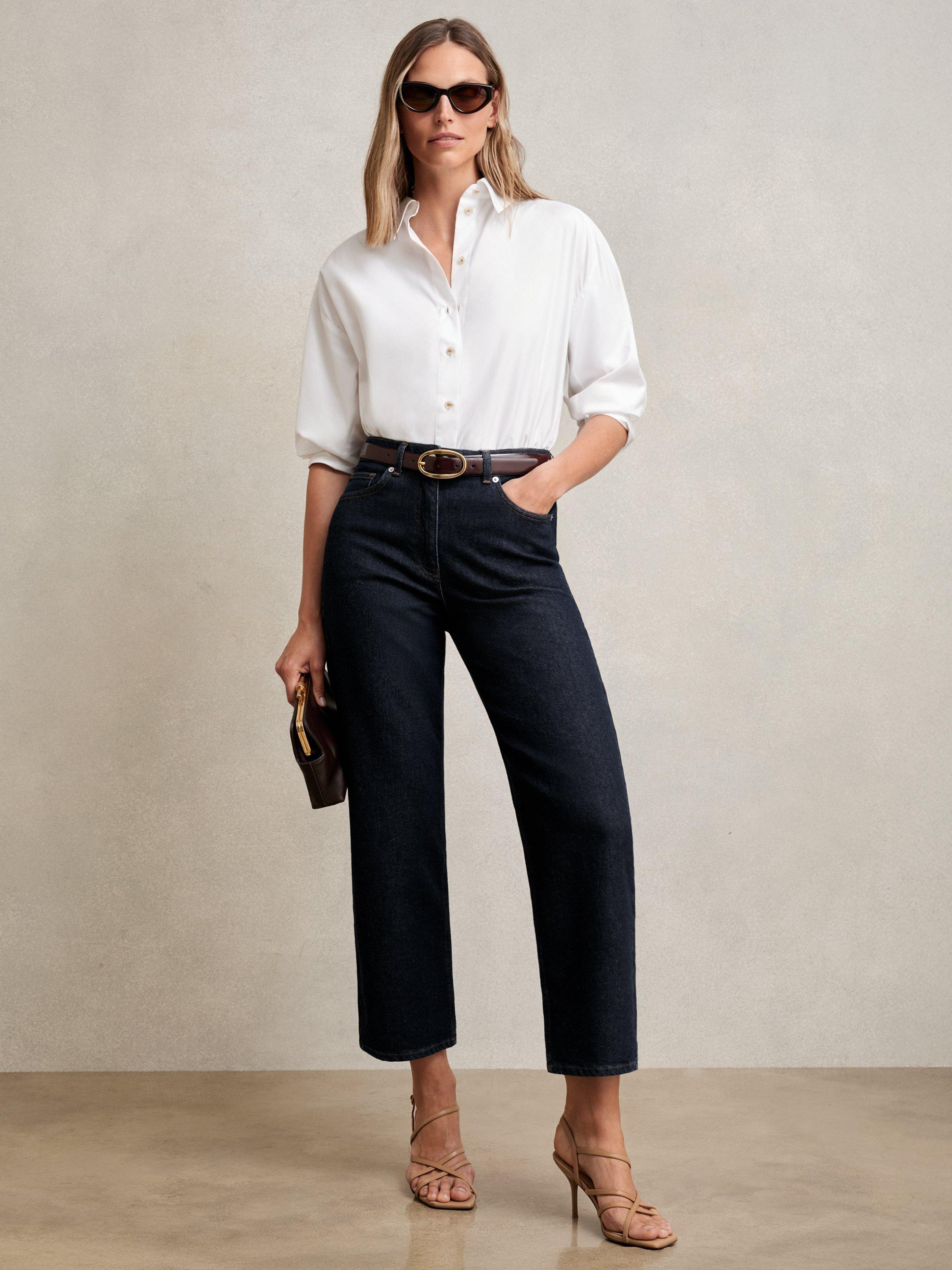 Product image 1 of 5, which shows Reiss Petite Selin Straight Jeans, Dark Blue, 25Pt