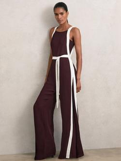 Reiss Salma Colour Block Jumpsuit, Burgundy/Cream