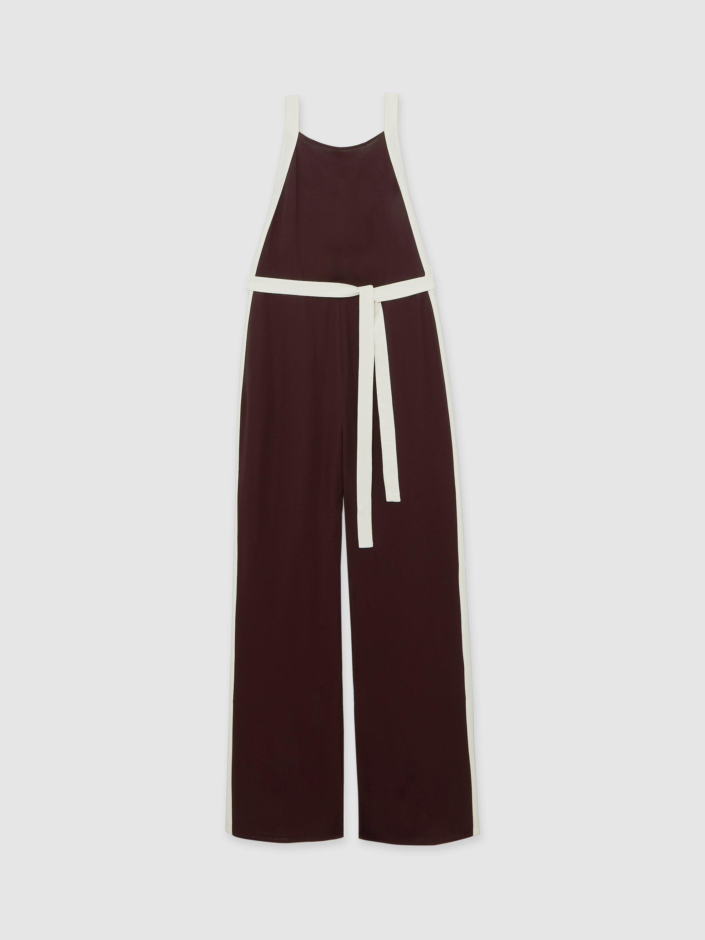 Product image 3 of 5, which shows Reiss Salma Colour Block Jumpsuit, Burgundy/Cream, 6