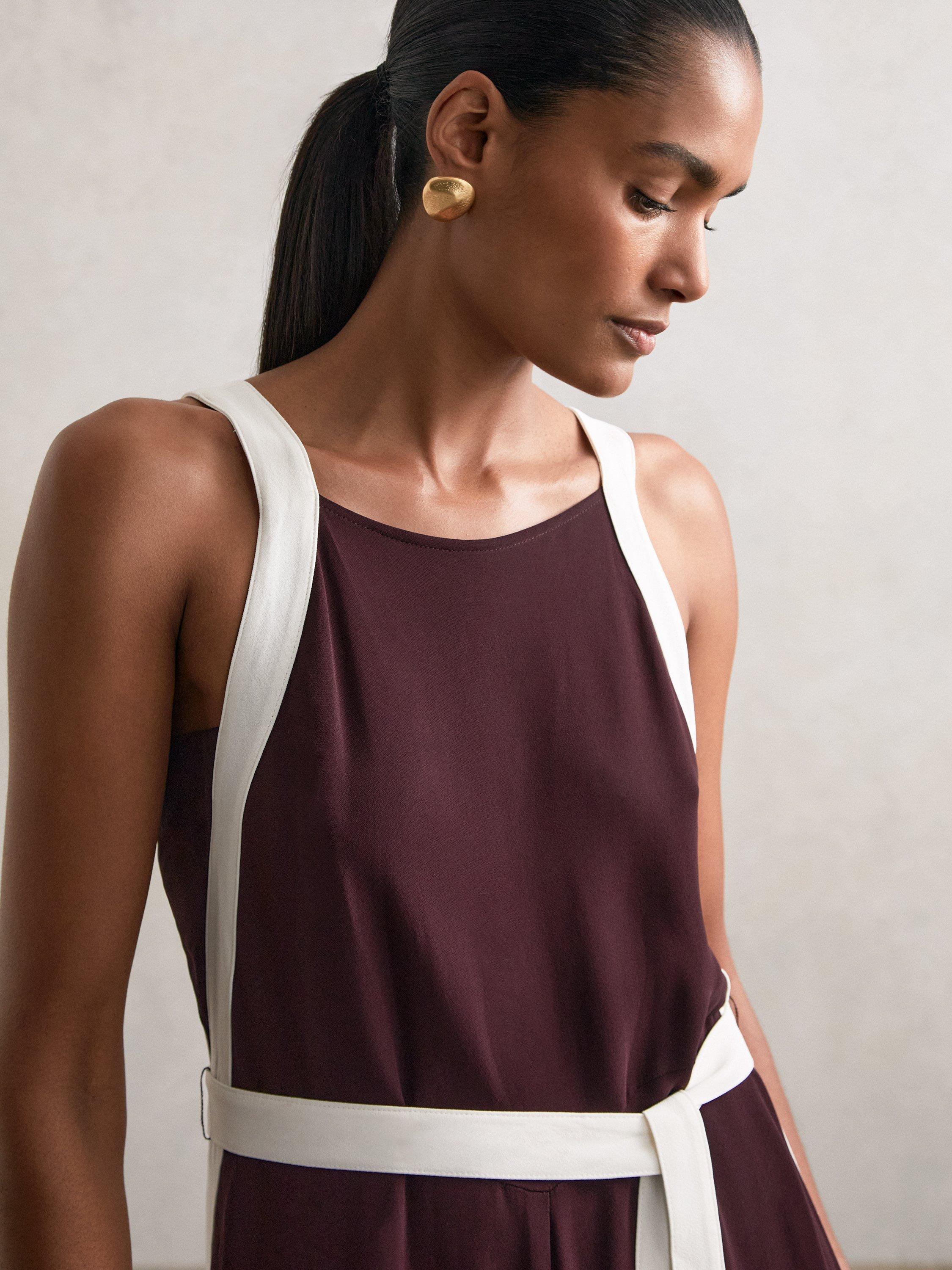 Product image 5 of 5, which shows Reiss Salma Colour Block Jumpsuit, Burgundy/Cream, 6