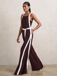 Reiss Petite Salma Colour Block Jumpsuit, Burgundy/Cream