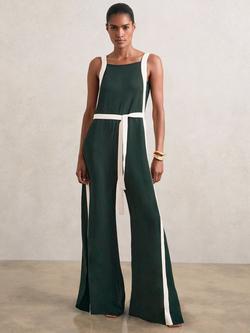 Reiss Salma Colour Block Jumpsuit, Dark Green/Cream