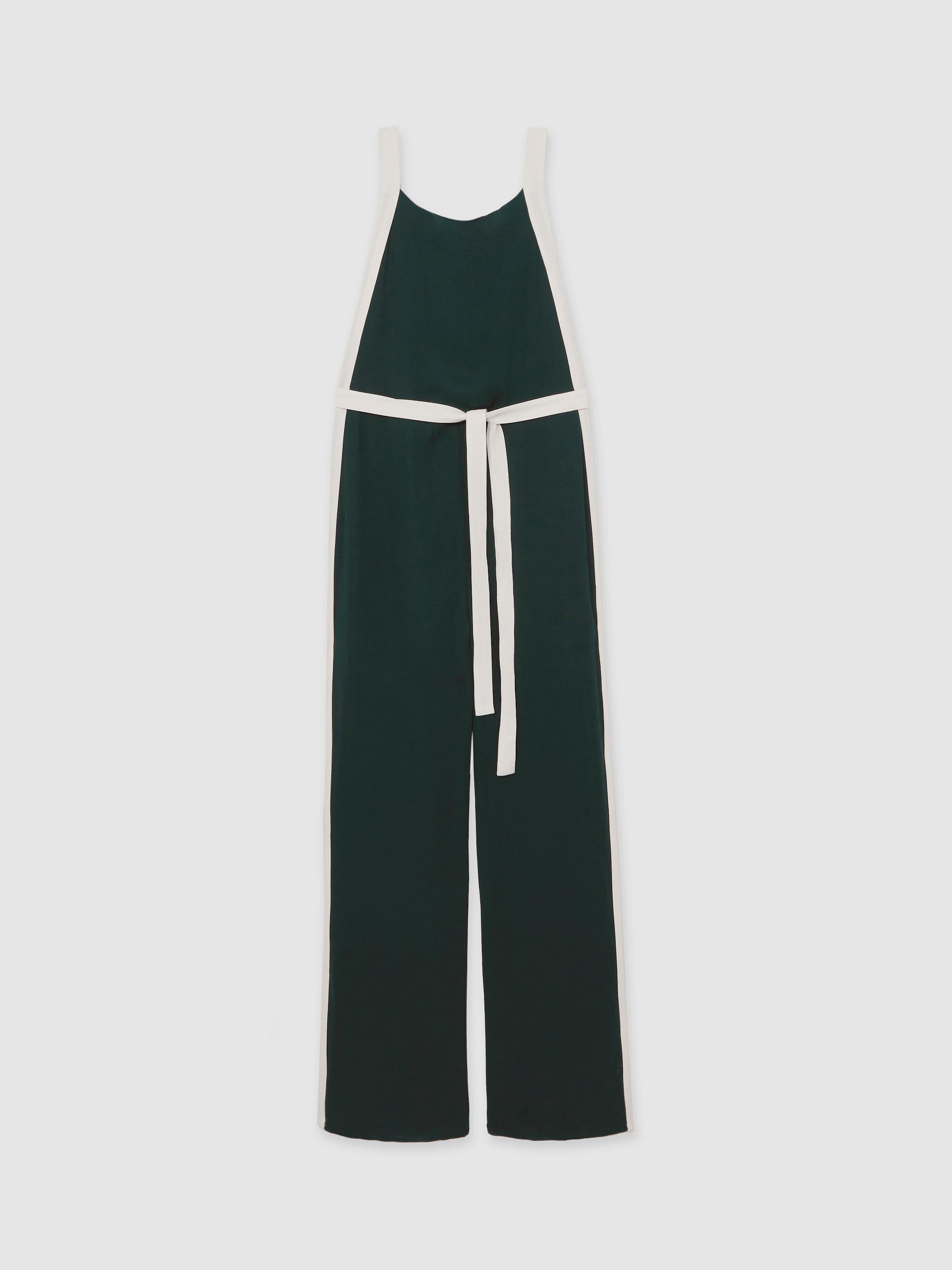 Product image 3 of 5, which shows Reiss Salma Colour Block Jumpsuit, Dark Green/Cream, 6