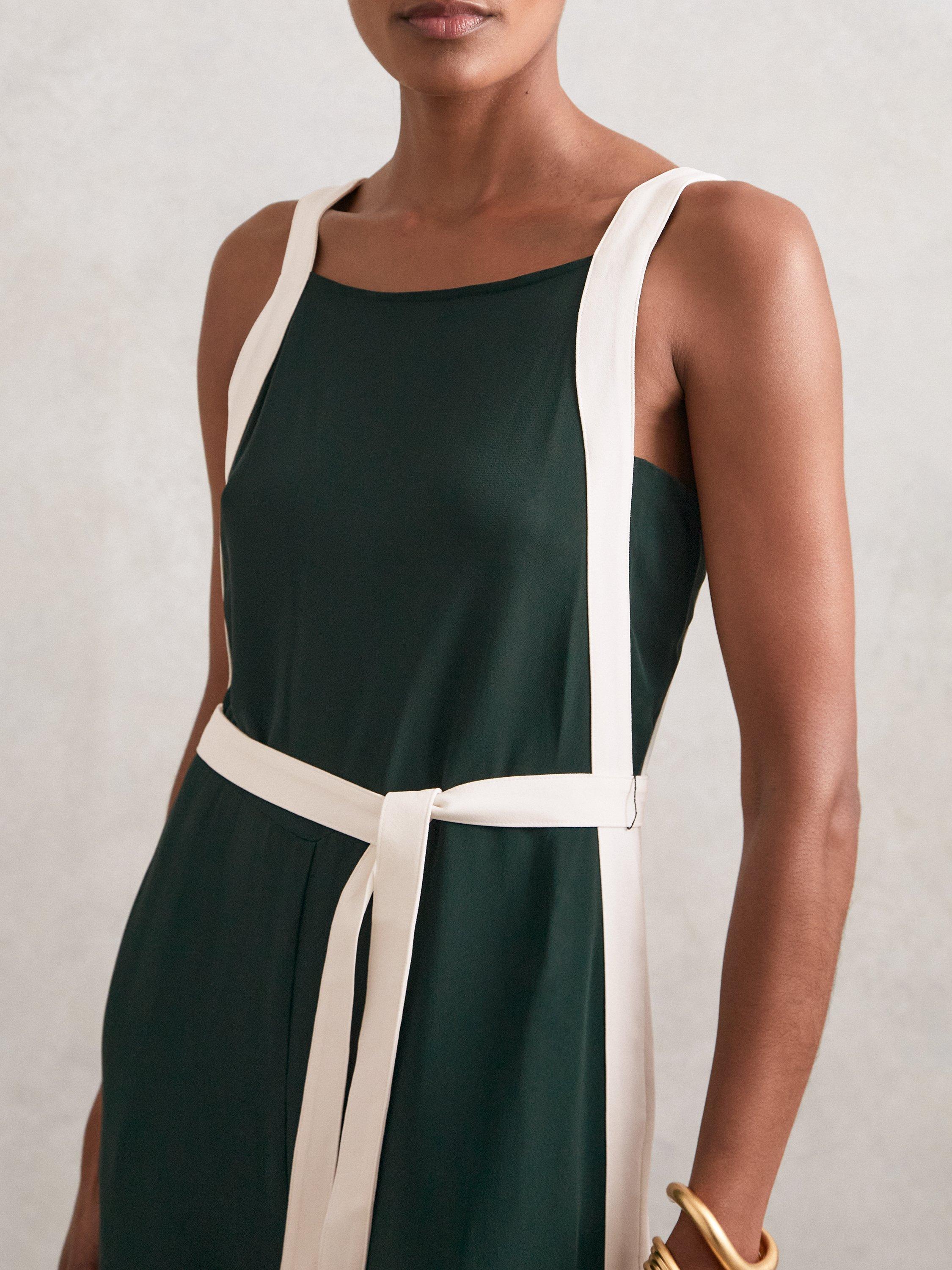 Product image 4 of 5, which shows Reiss Salma Colour Block Jumpsuit, Dark Green/Cream, 6