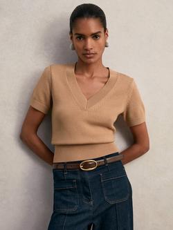 Reiss Valerie V-Neck Knit Top, Camel