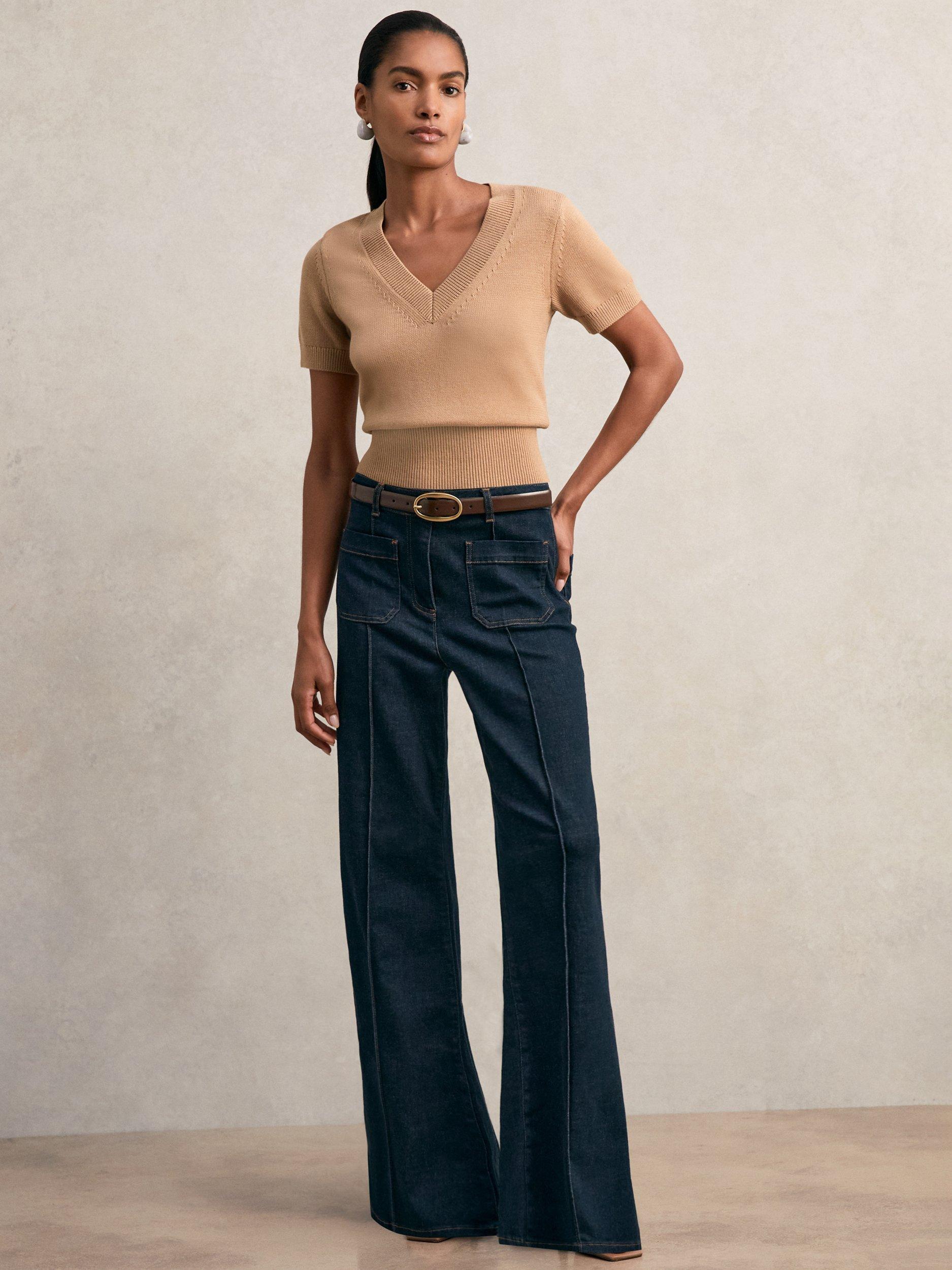 Product image 4 of 5, which shows Reiss Valerie V-Neck Knit Top, Camel, S