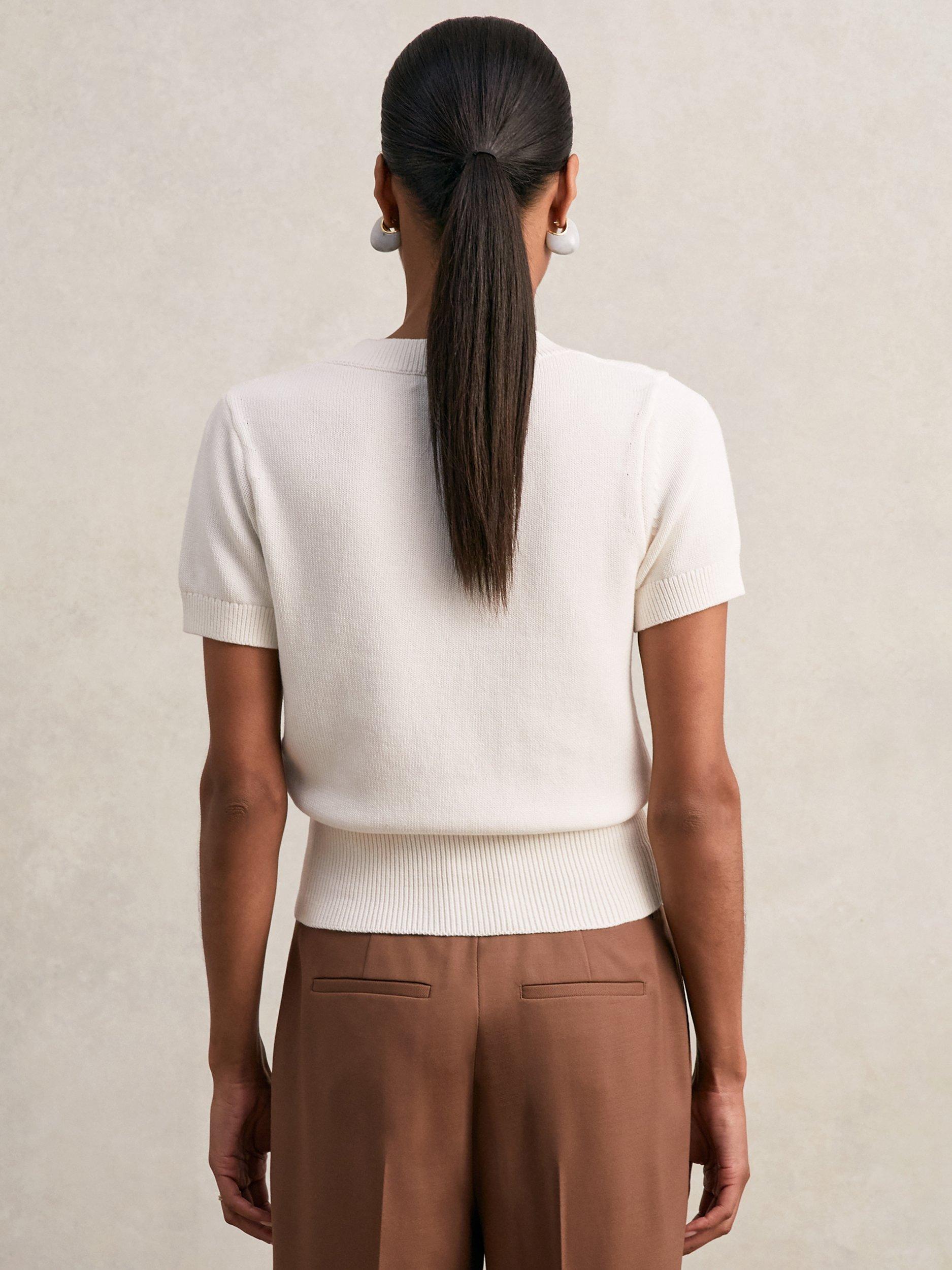 Product image 2 of 5, which shows Reiss Valerie V-Neck Knit Top, Ivory, XS