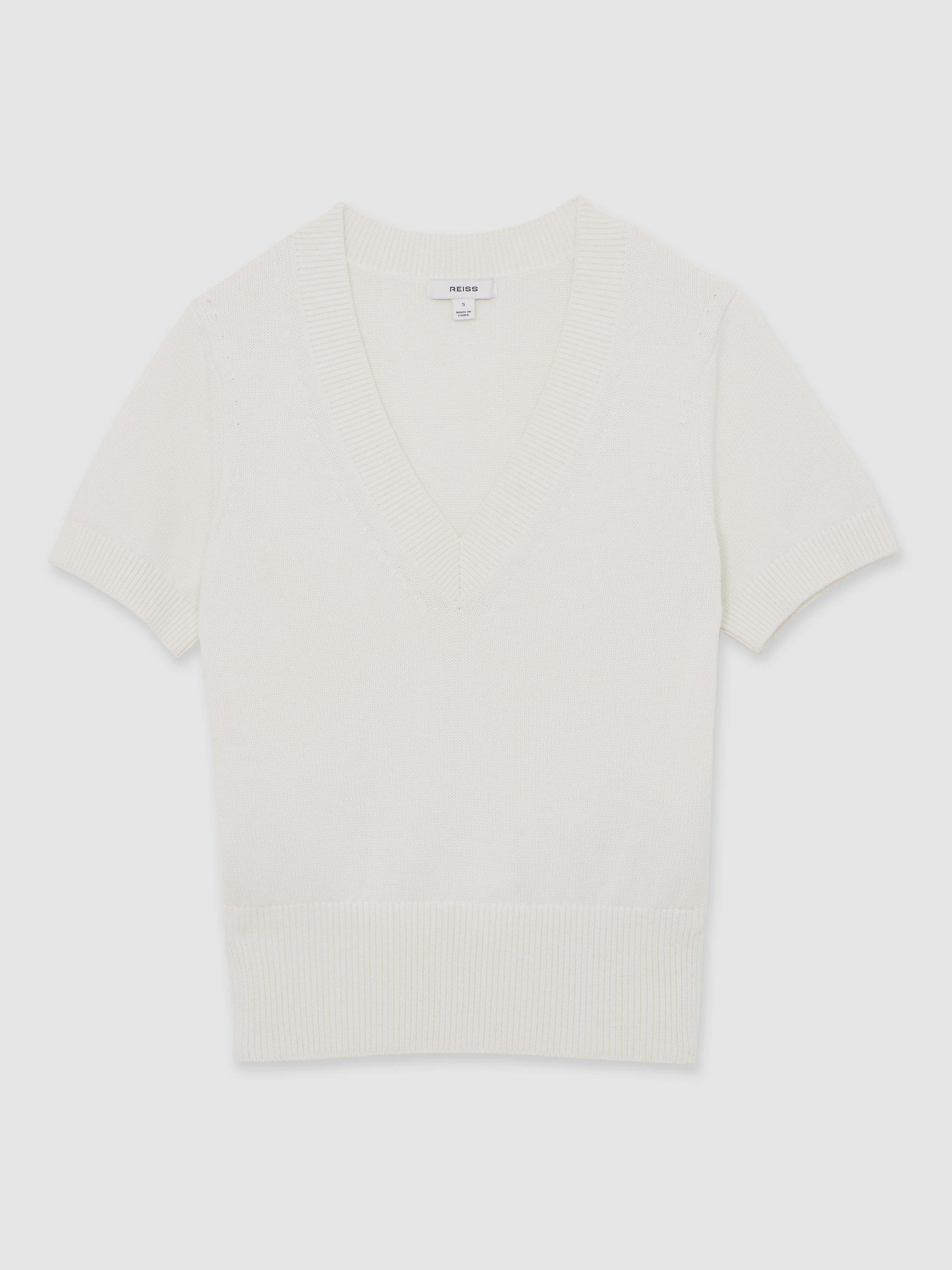 Product image 3 of 5, which shows Reiss Valerie V-Neck Knit Top, Ivory, XS