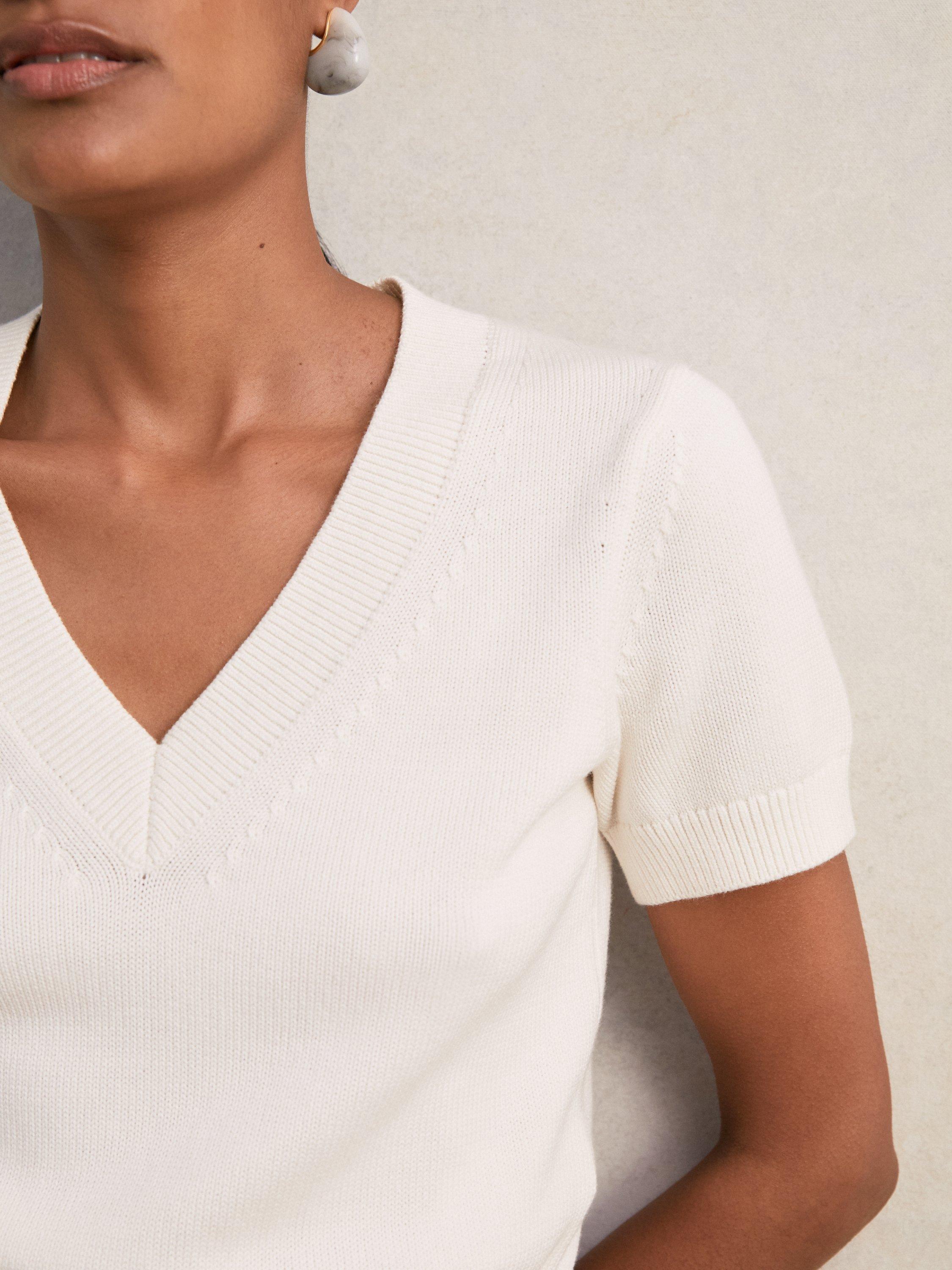 Product image 5 of 5, which shows Reiss Valerie V-Neck Knit Top, Ivory, XS