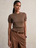 Reiss Anita Short Sleeve Knit Top, Mocha Brown