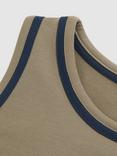 Reiss Becca Contrast Trim Vest Top, Khaki Green/Navy