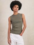 Reiss Trudy Ruched Ribbed Vest Top, Khaki Green