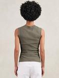 Reiss Trudy Ruched Ribbed Vest Top, Khaki Green