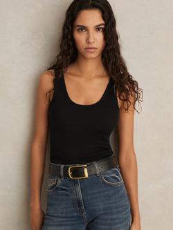 Reiss Violet Scoop Neck Ribbed Vest Top, Black