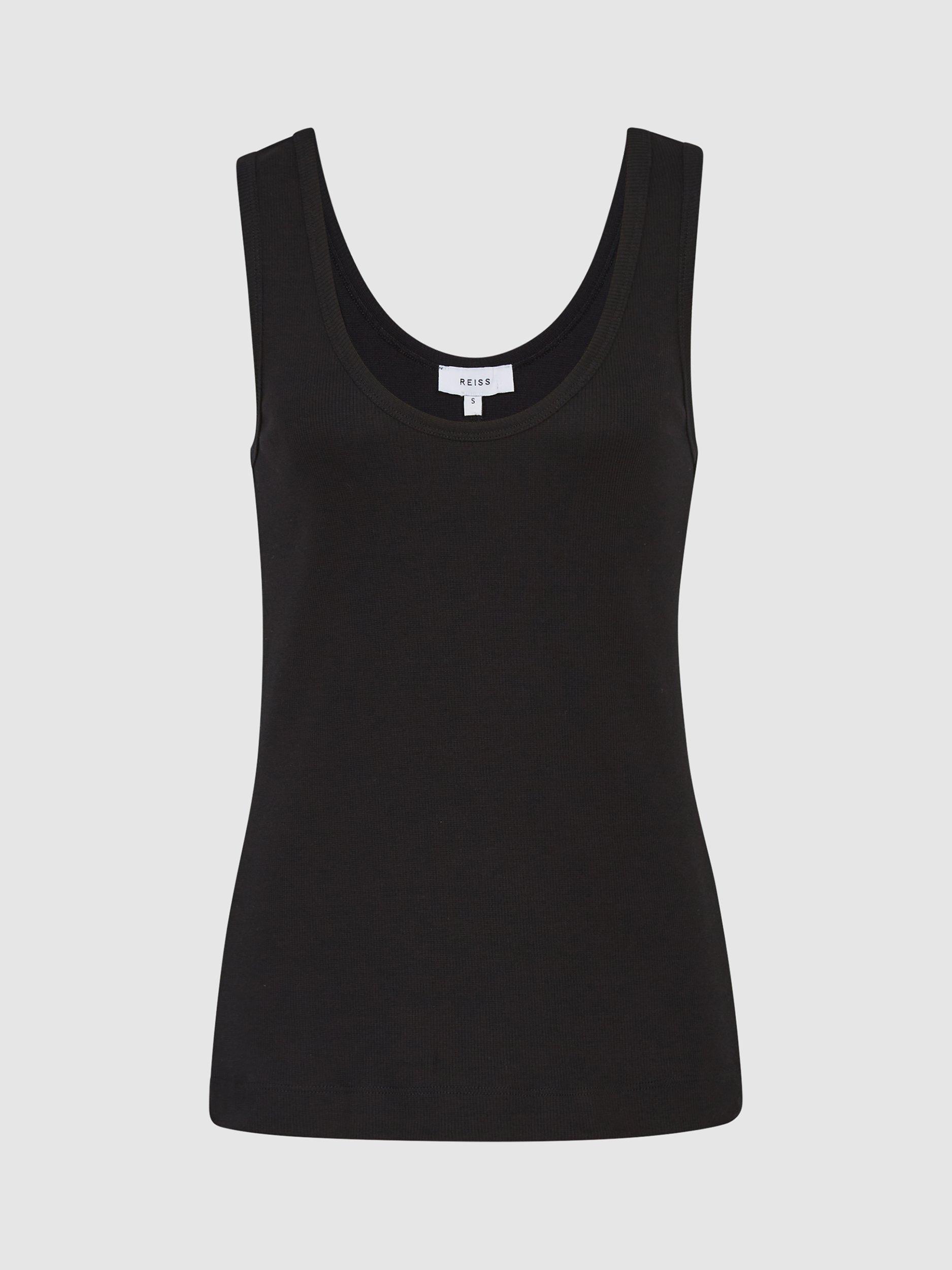 Product image 3 of 5, which shows Reiss Violet Scoop Neck Ribbed Vest Top, Black, XS