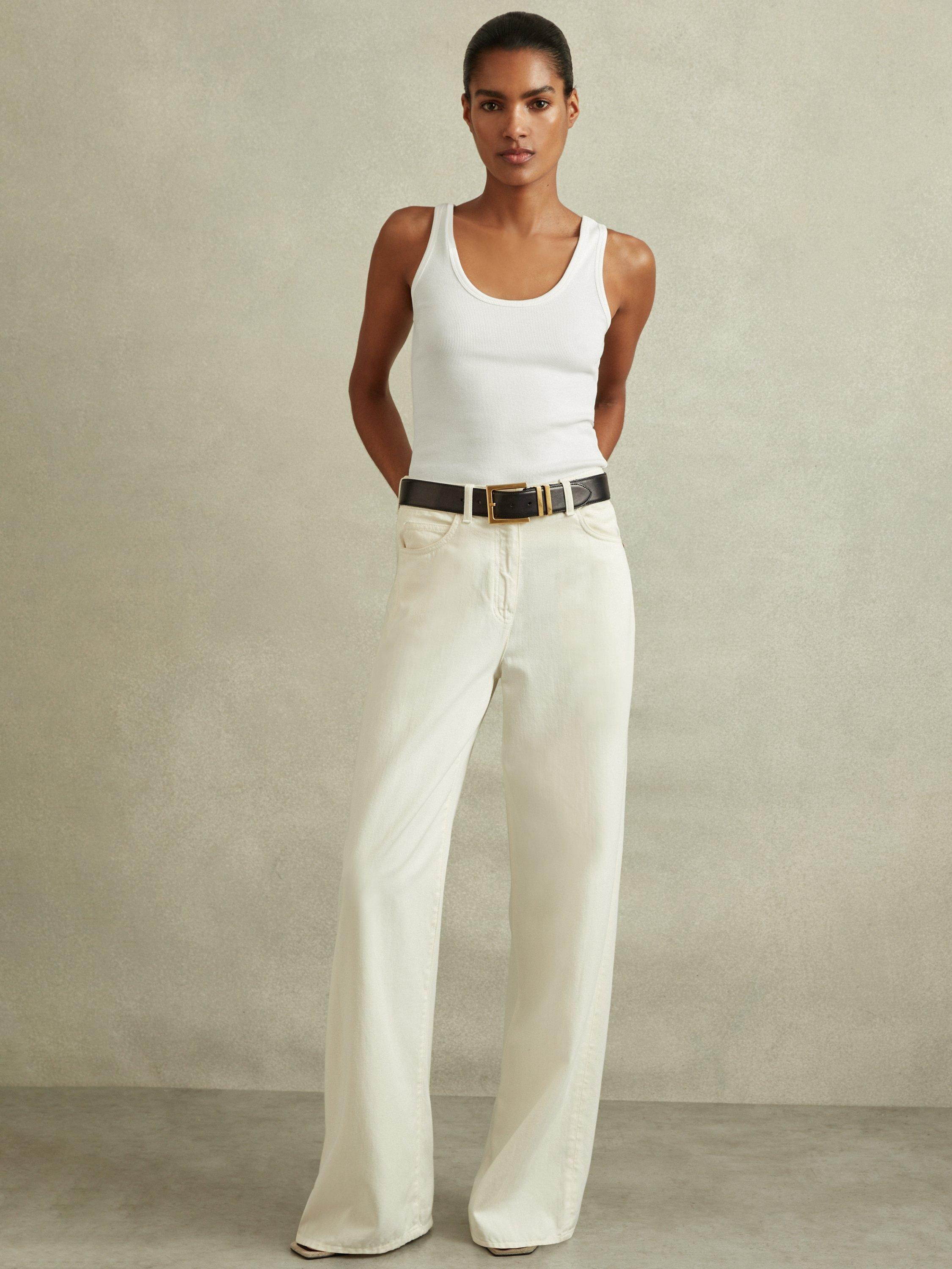 Product image 1 of 5, which shows Reiss Violet Scoop Neck Ribbed Vest Top, White, XS