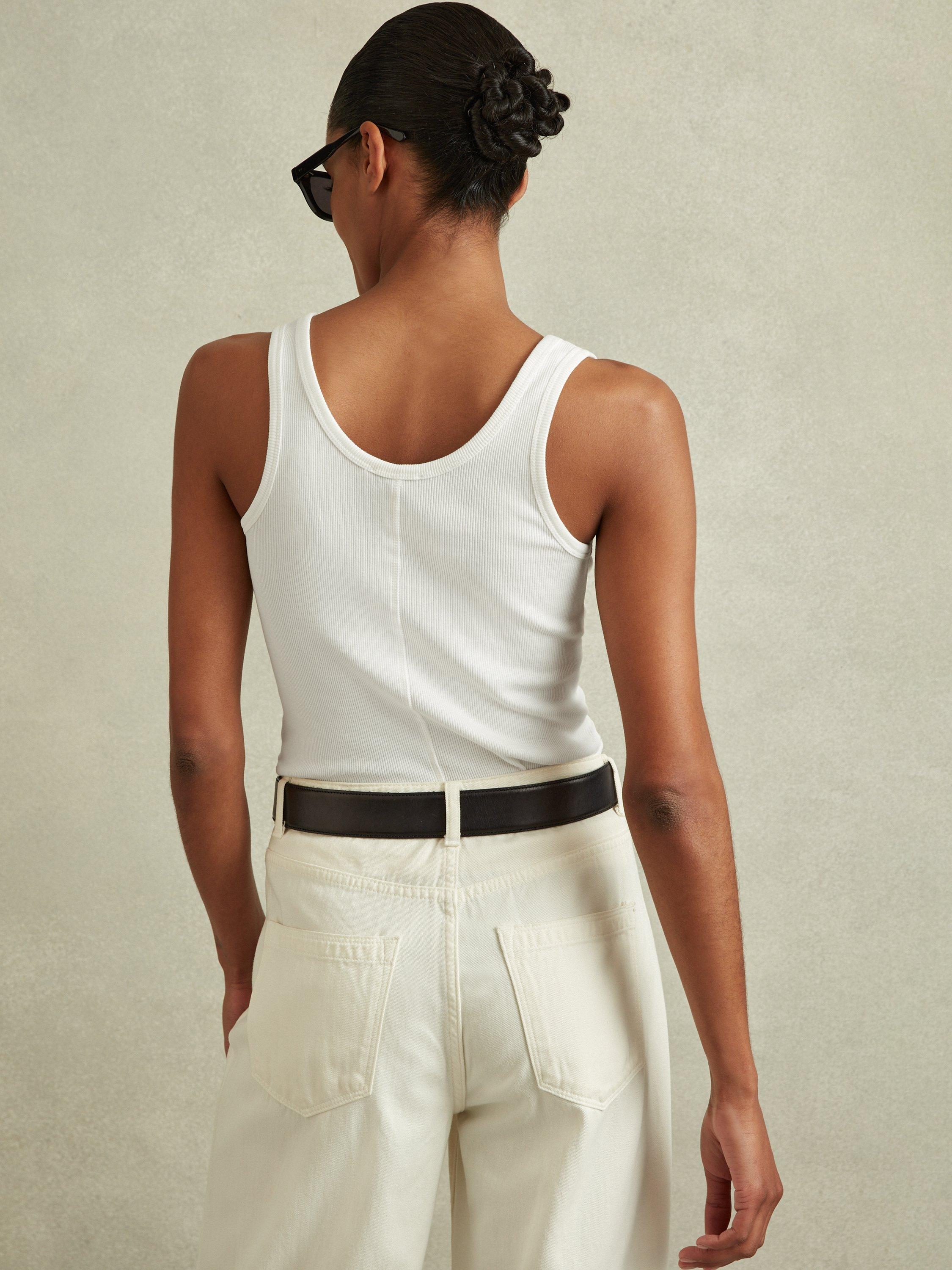Product image 2 of 5, which shows Reiss Violet Scoop Neck Ribbed Vest Top, White, XS