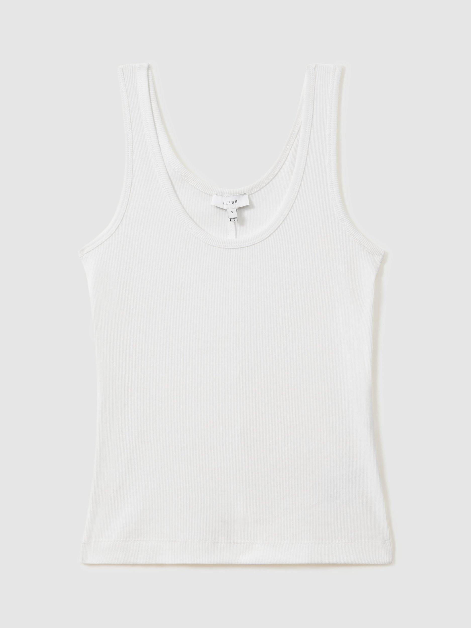 Product image 3 of 5, which shows Reiss Violet Scoop Neck Ribbed Vest Top, White, XS