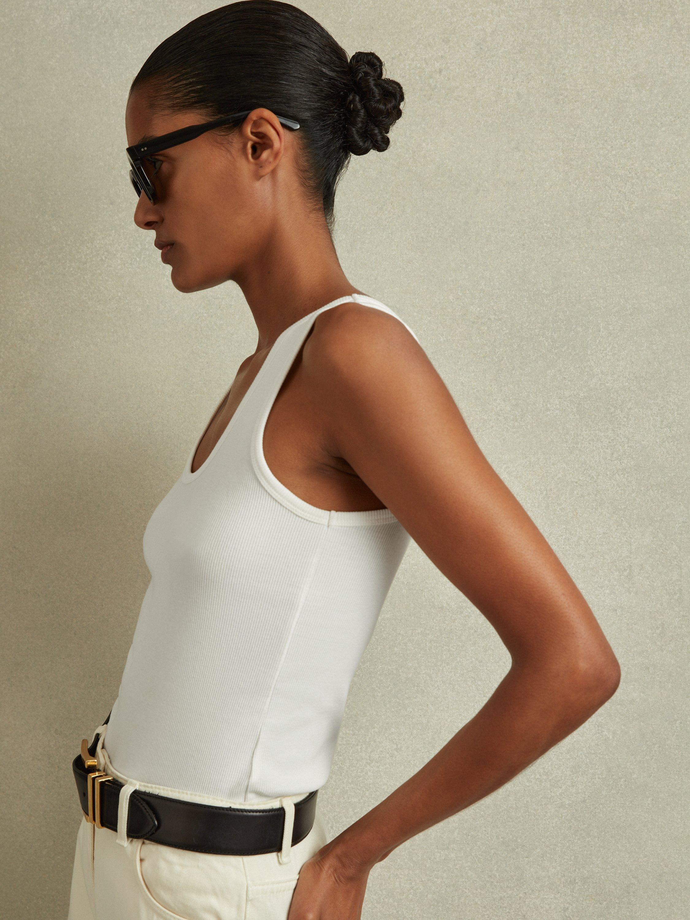 Product image 4 of 5, which shows Reiss Violet Scoop Neck Ribbed Vest Top, White, XS