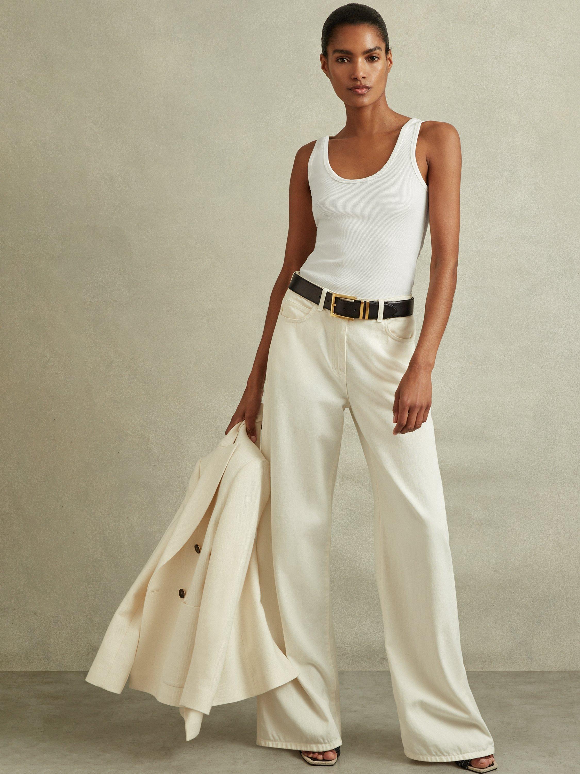 Product image 5 of 5, which shows Reiss Violet Scoop Neck Ribbed Vest Top, White, XS